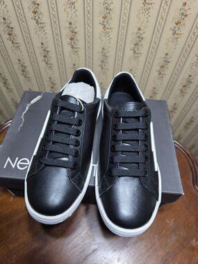 Neil Barrett Thunderbolt Tennis Trainer Sneakers EU 35 Black White Leather New